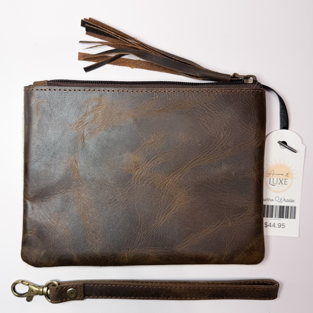 Leather Accent Cowhide Wristlet Clutch - White & Black - Picture 3 of 6